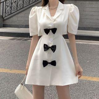 Short-sleeve Bow Button-up Mini Dress