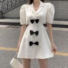 Short-sleeve Bow Button-up Mini Dress