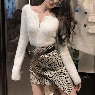 Cropped Zip Knit Cardigan