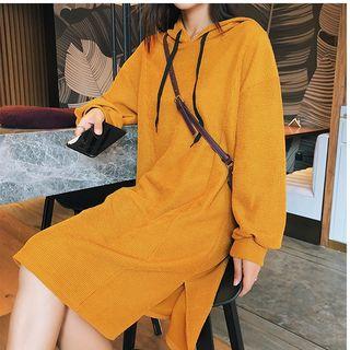 Plain Slit-side Knit Hoodie Dress