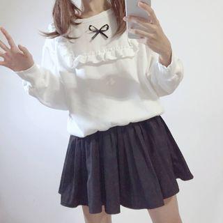 Frill-trim Bow-accent Sweatshirt As Shown In Figure - One Size