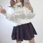Frill-trim Bow-accent Sweatshirt As Shown In Figure - One Size