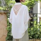 Plain V-neck 3/4-sleeve Shirt White - One Size