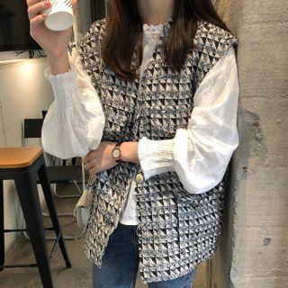 Buttoned Checked Vest / Long-sleeve Top