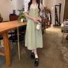 Short-sleeve Ruffle Trim Collar Mock Two-piece Dress