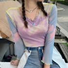 Tie-dye Print Cropped T-shirt Tie-dye - Pink & Blue - One Size