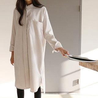 Mandarin-collar Corduroy Shirtdress