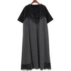 Short-sleeve Dotted Panel A-line Midi Dress
