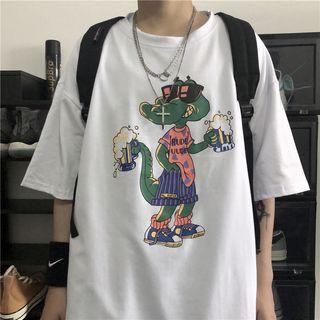 Elbow-sleeve Crocodile-print T-shirt