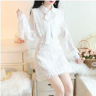 Set: Tie Neck Blouse + Suspender A-line Skirt