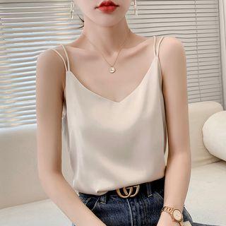 Spaghetti-strap Plain Satin Top