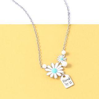 Flower Necklace Necklace - White Daisy - Silver - One Size