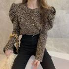 Puff Long-sleeve Leopard Button Blouse
