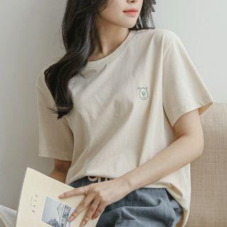 Bear-embroidered Cotton T-shirt