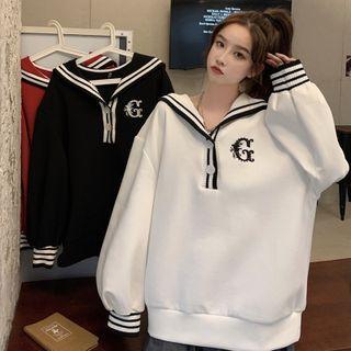 Sailor Collar Letter Embroidered Sweatshirt