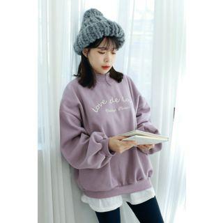 Petite Size Puff-sleeve Embroidered Sweatshirt