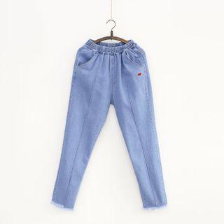 Heart Embroidered Straight Leg Jeans