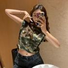 Sleeveless Camo Crop Top Camouflage - One Size