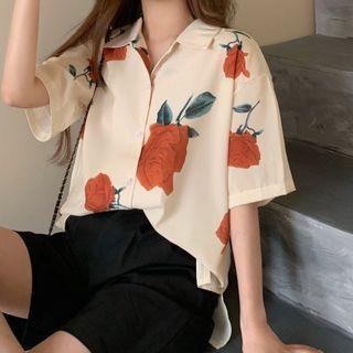 Print Lapel Short-sleeve Shirt
