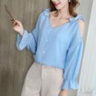 Bell-sleeve Cutout Chiffon Blouse