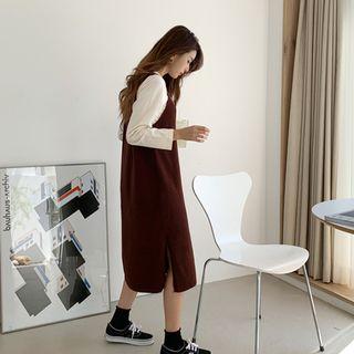 Slit-side Midi Knit Pinafore Dress