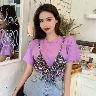 Mock-two Floral Short-sleeve T-shirt