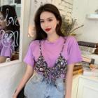Mock-two Floral Short-sleeve T-shirt