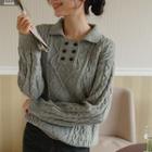 Collared Double-button Cable-knit Top