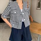 Buttoned Checked Short Jacket