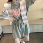 Elbow-sleeve Letter Print Drawcord Mini T-shirt Dress As Shown In Figure - One Size