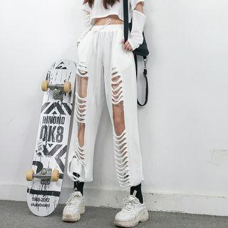 Ripped Jogger Pants White - One Size