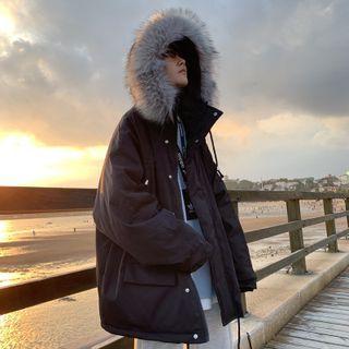 Long Sleeve Plain Fluffy Hooded Cargo Jacket