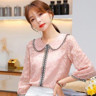 3/4-sleeve Textured Chiffon Blouse