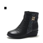 Genuine Leather Printed Trim Ankle Boots