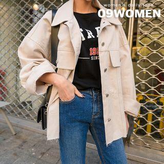 Plus Size Cut-hem Trucker Jacket