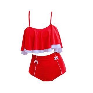 Ruffle Trim Color Panel Bikini