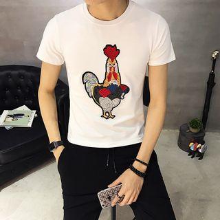 Set: Rooster Embroidered Short-sleeve T-shirt + Shorts