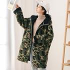 Camo Print Fleece Hooded Zip Jacket Camouflage - One Size