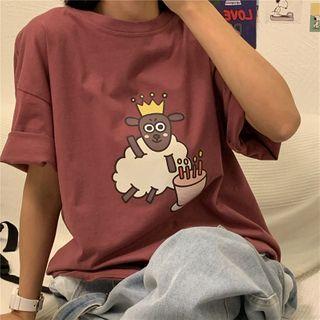 Cartoon Sheep Print Short-sleeve T-shirt