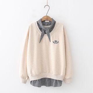 Mock Two-piece Fish Embroidered Sweatshirt
