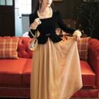 Long-sleeve Mock Two-piece Mesh Maxi Dress