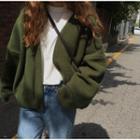 Drop-shoulder Open-front Knit Cardigan Vintage Green - One Size