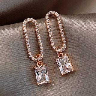 Rhinestone Dangle Earring 1 Pair - Silver Stud - Red Rhinestone - Gold - One Size