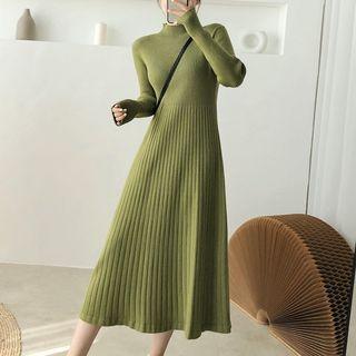 Plain Rib Knit Midi Dress