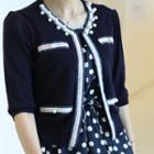 Contrast-trim Faux-pearl Cardigan