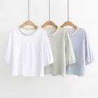 3/4-sleeve Contrast Trim Cropped T-shirt