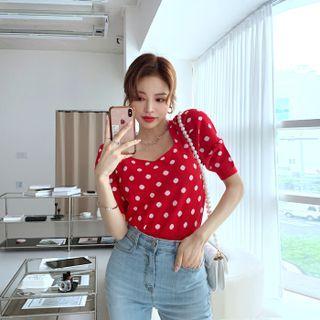 Sweetheart-neck Dotted Knit Crop Top