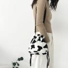 Cow Print Furry Bucket Bag Dairy Cow Print - Black & White - One Size