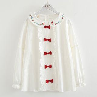 Long-sleeve Peter Pan Collar Blouse White - One Size