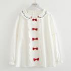Long-sleeve Peter Pan Collar Blouse White - One Size